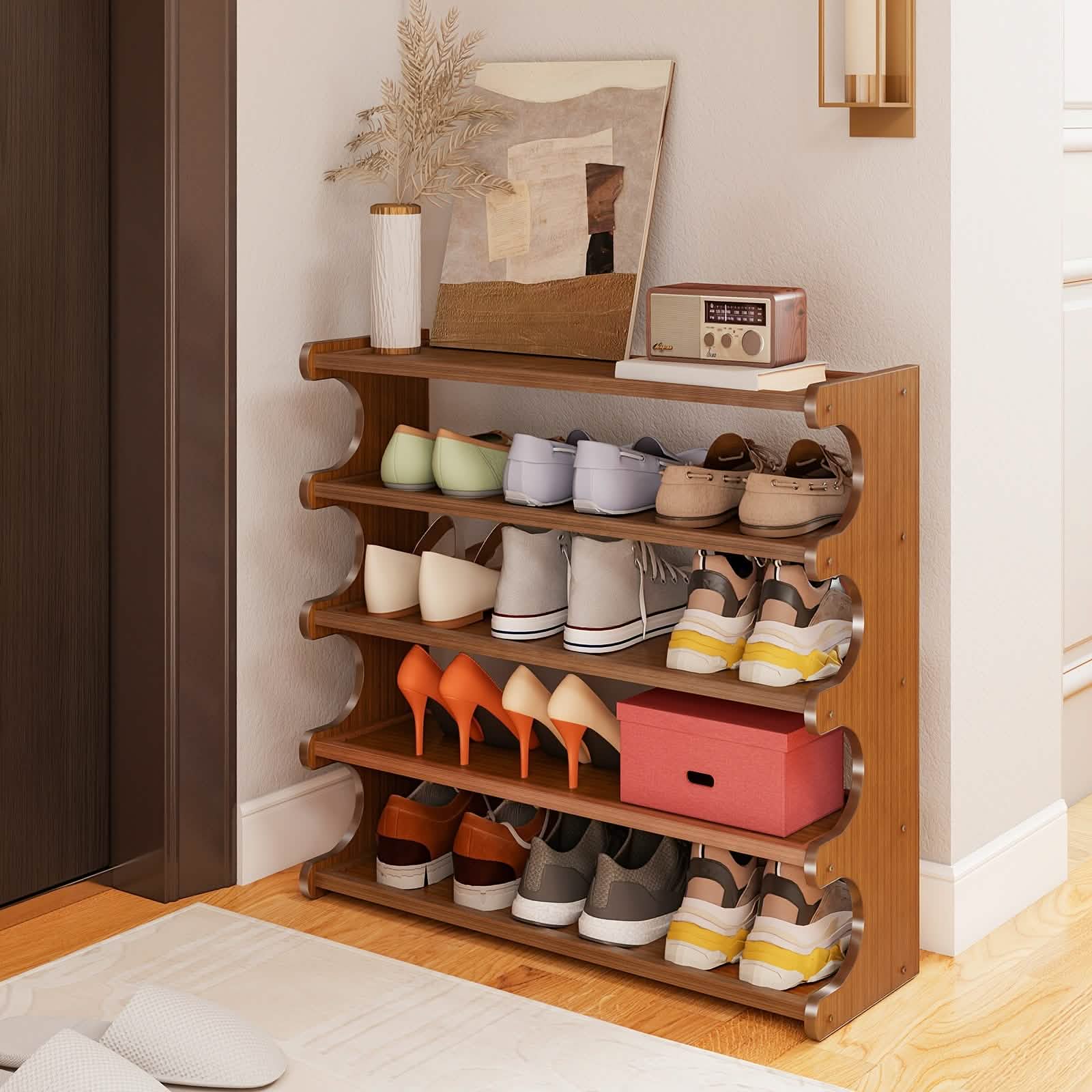 Étagère à chaussures en bambou – 5 ou 6 niveaux, rangement peu encombrant