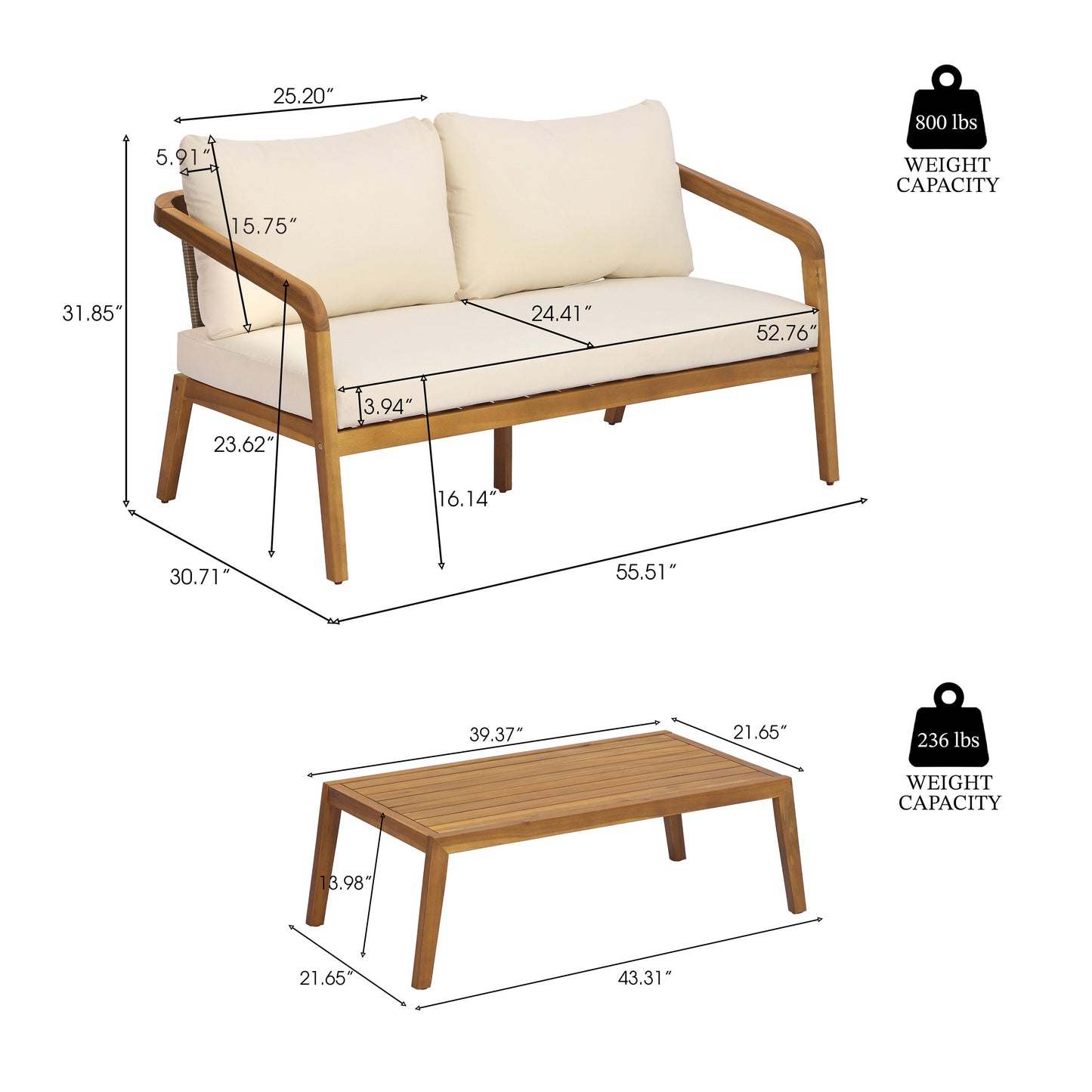 2-Piece Outdoor Loveseat & Coffee Table Set