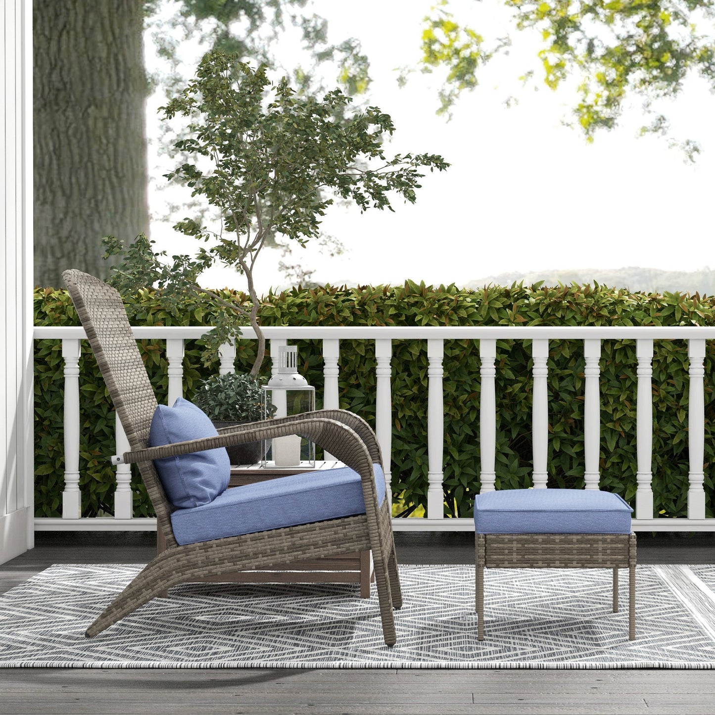 Outsunny Patio Wicker Adirondack Chair with Ottoman