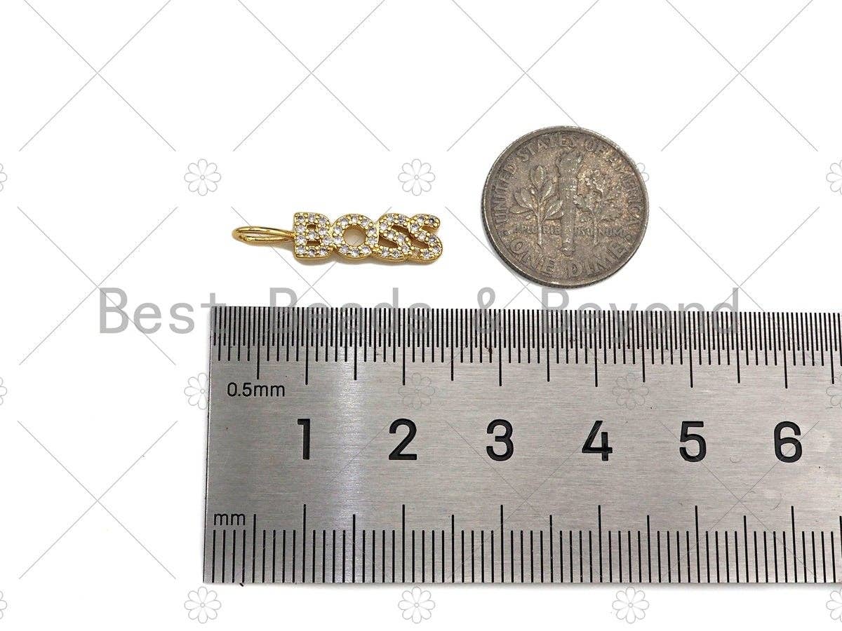CZ Micro Pave Boss Letter Charm/Pendant,Letter Shape Charm, Boss Pave Pendant, Gold plated charm, 5x22mm,Sku#JL19