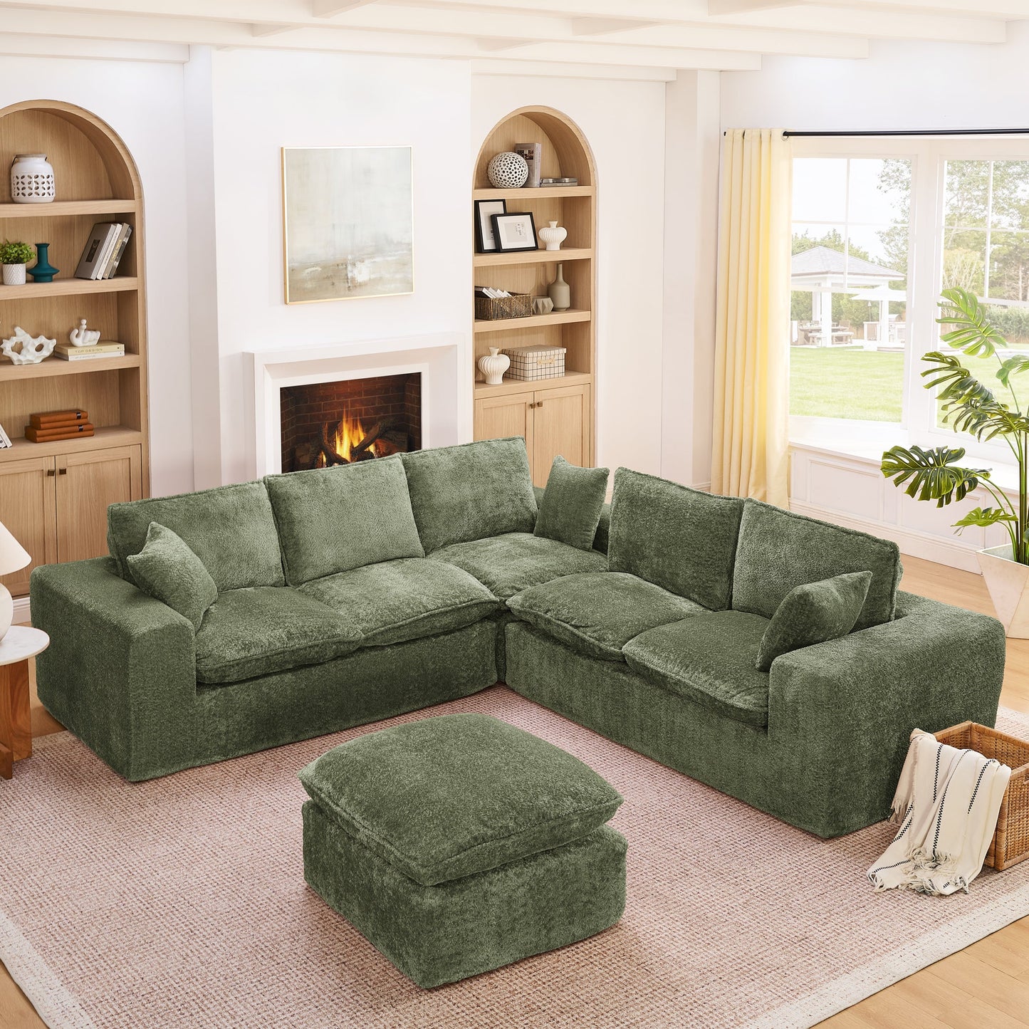107'' Modern Boucle L-shaped Sectional Sofa with Moveable Ottoman