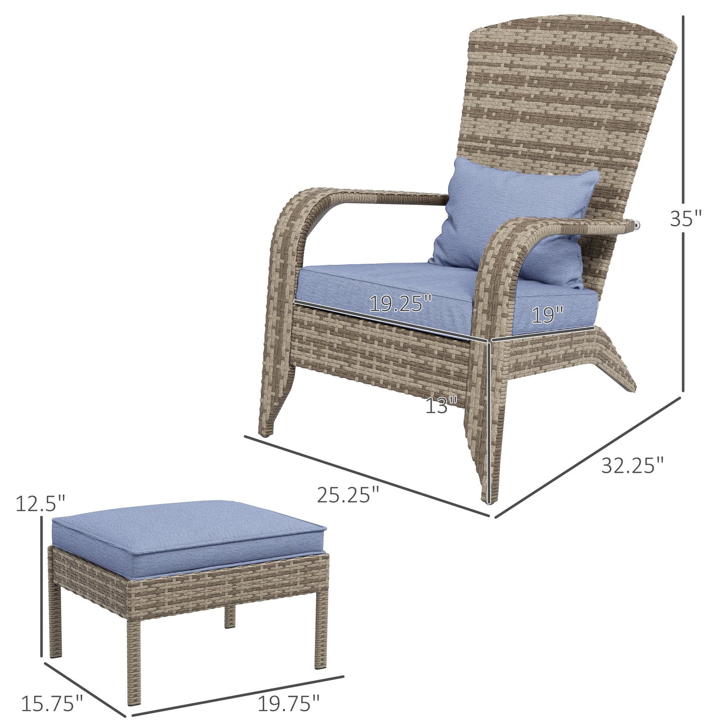 Outsunny Patio Wicker Adirondack Chair with Ottoman
