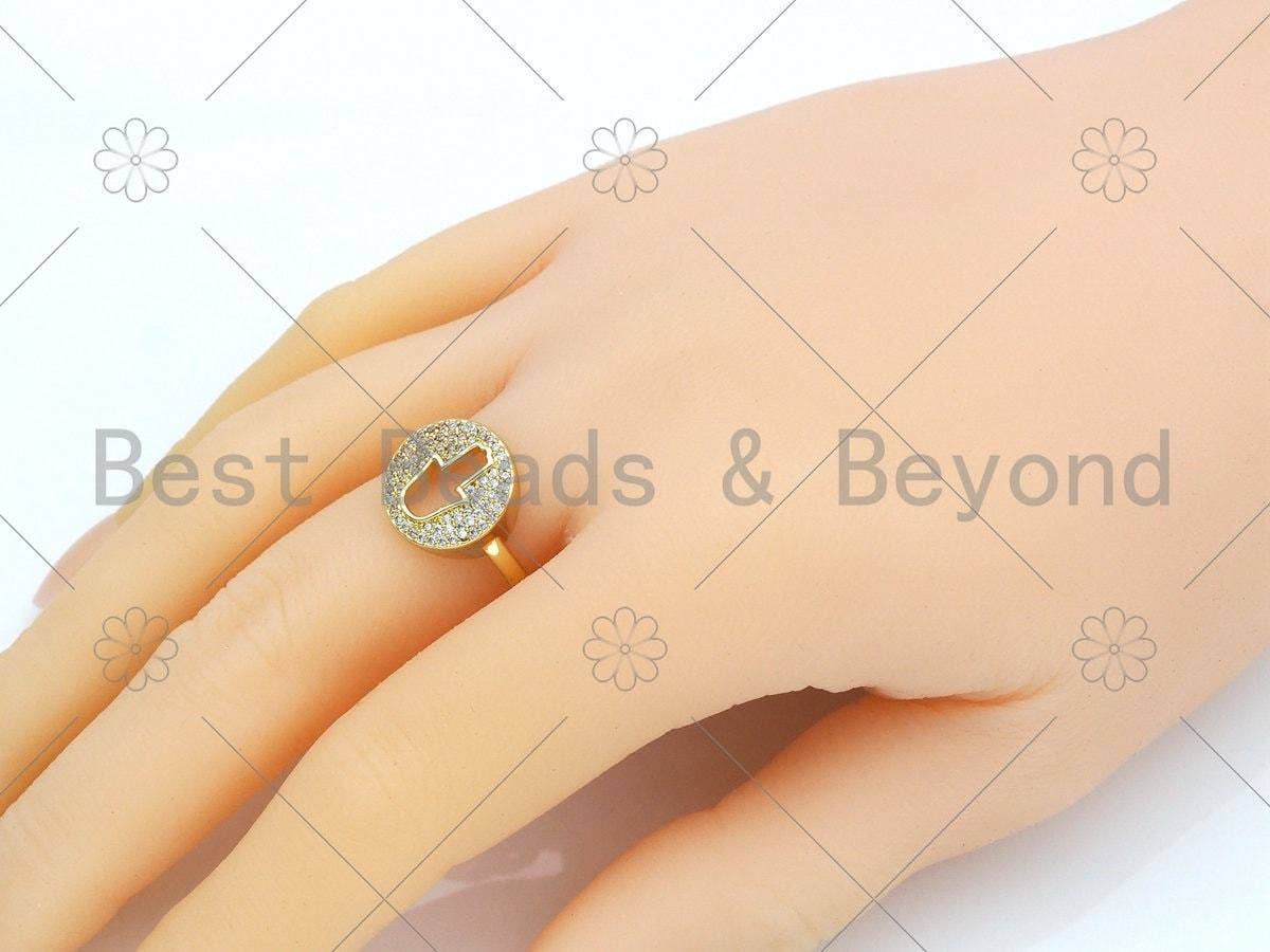 CZ Hamsa Hand On Coin Shape Adjustable Ring, Sku#X217