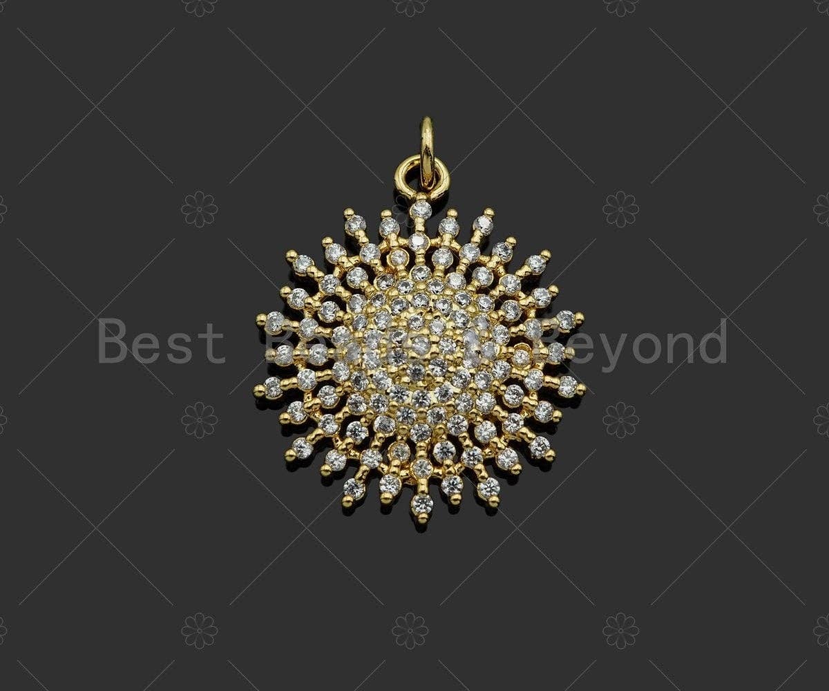 Gold Silver Sunflower Radical Flower Pendant,Cubic Zirconia Silver/Gold Charm, Necklace Bracelet Charm Pendant, 21x24mm, Sku#LK294