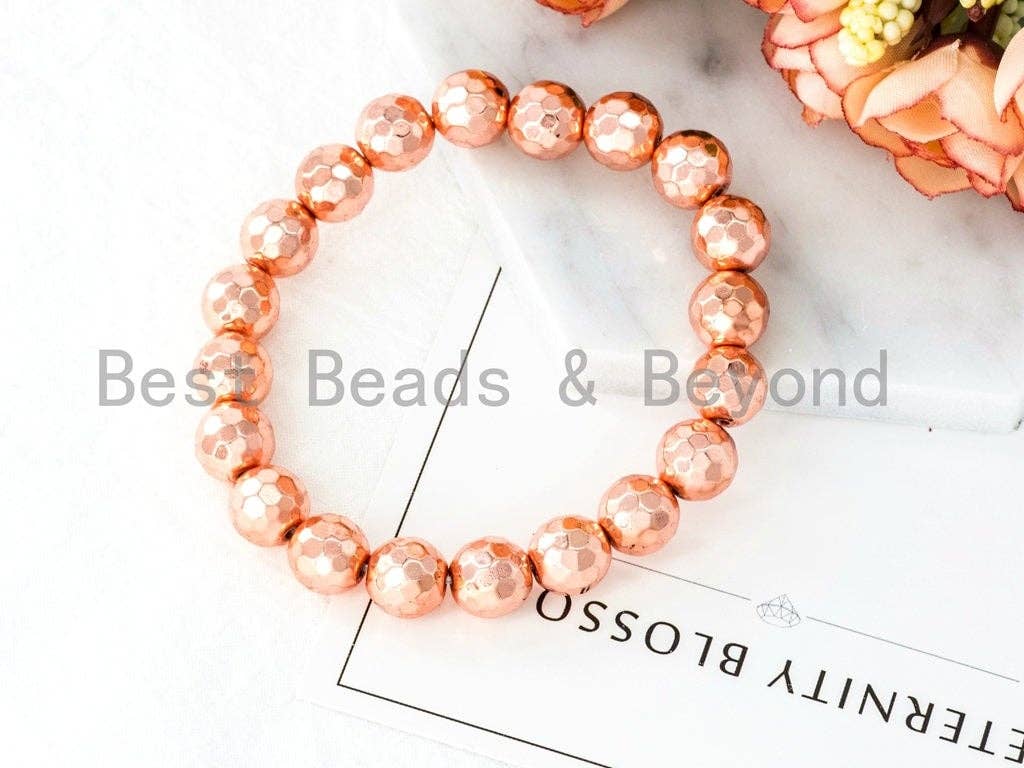 Rose Gold Natural Hematite Stretch Bracelet,8mm/10mm/12mm Gemstone Beaded Bracelet,Gemstone Elastic bracelet,SKU#S63