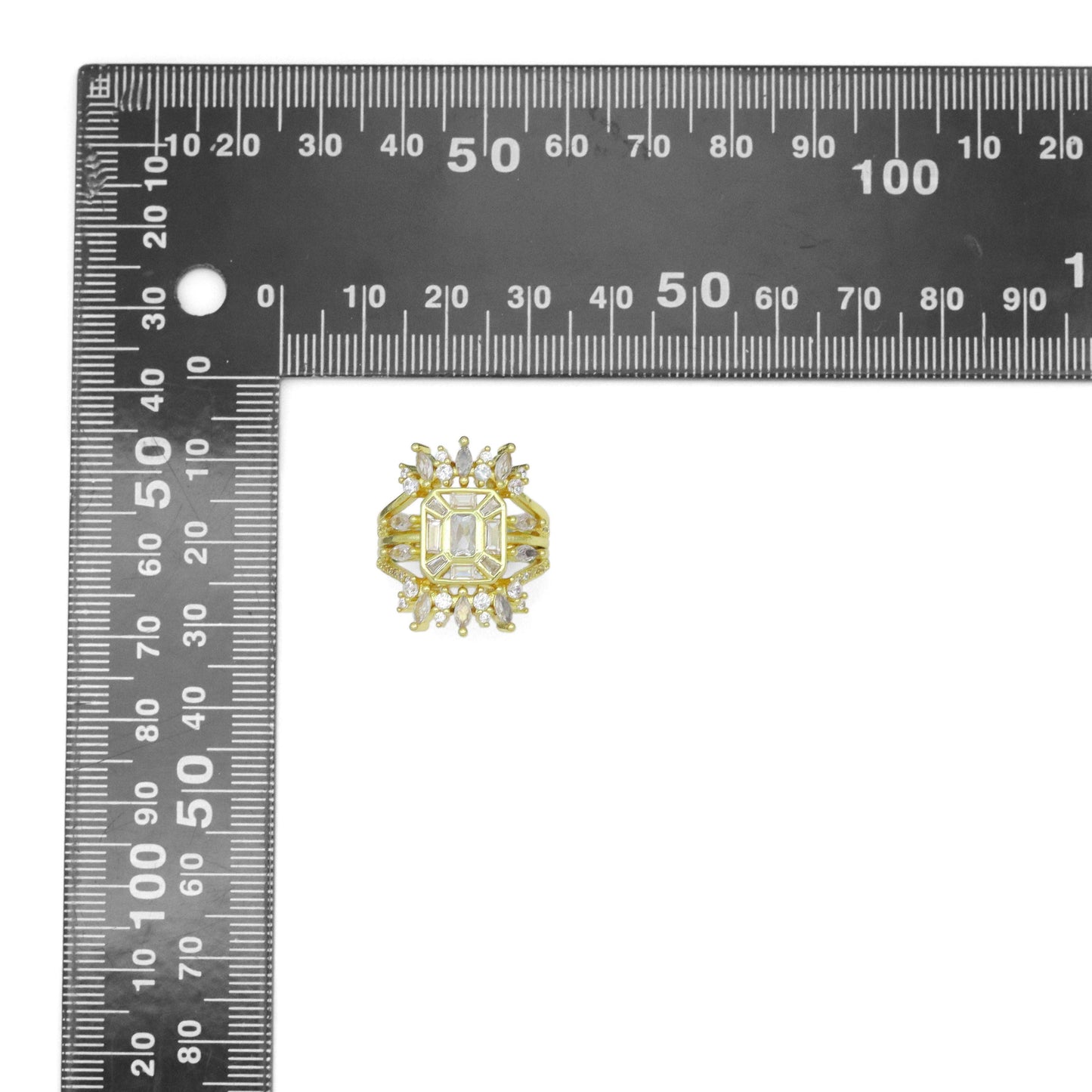 Baguette CZ Rectangle Center Statement Adjustable Ring, Sku#LK1069