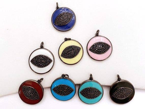 19mm Enamel Lip Round Charm Pendant,CZ Micro Pave Oil Drop Round Lip pendant,Enamel Charm,Enamel Jewelry,sku#F605L