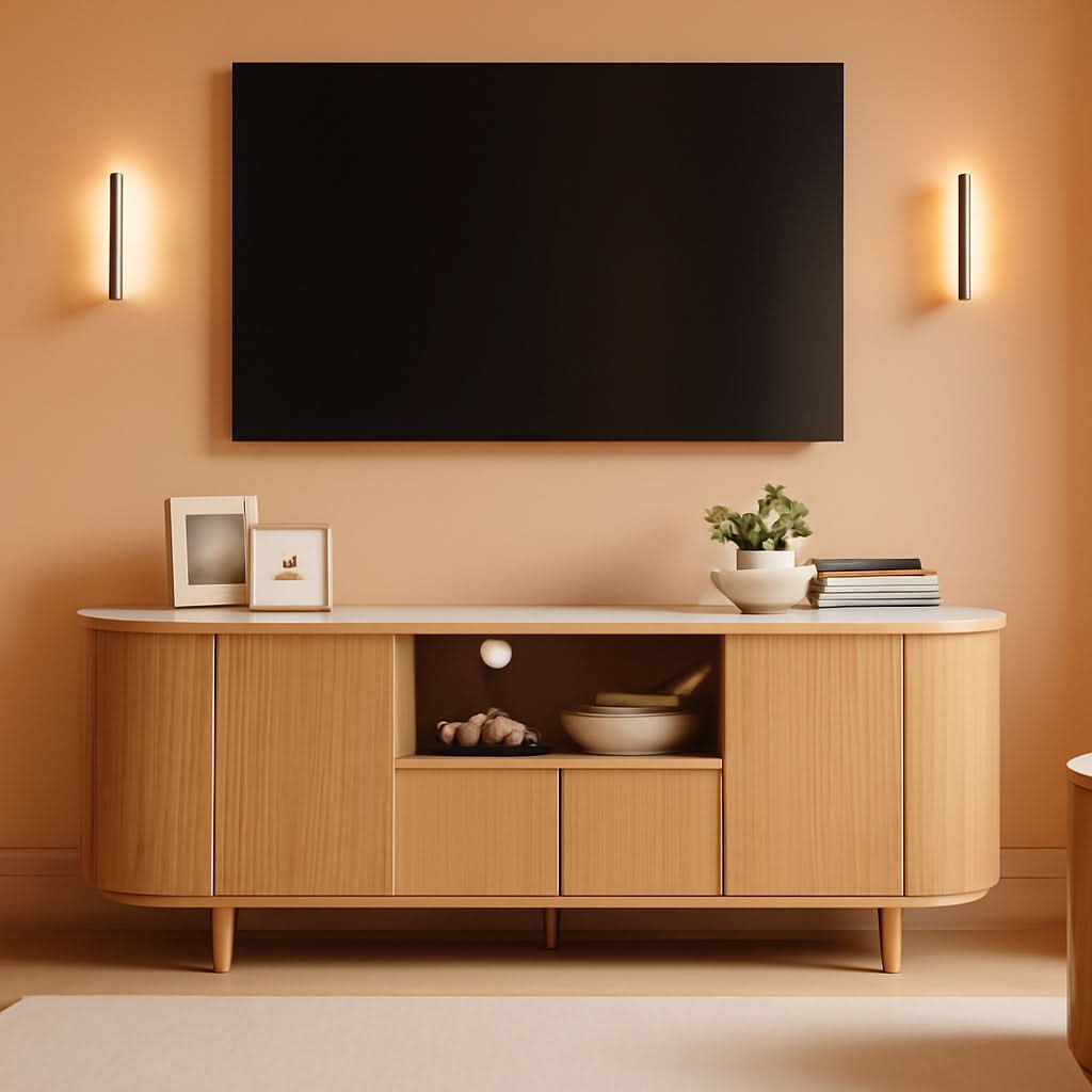 63 Inch Fluted TV Entertainment Console With Integrated Storage