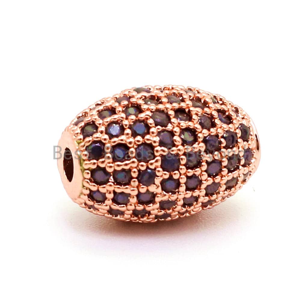 CZ Micro Pave Oval Spacer Beads with Black Crystal for Bracelet/Necklace, Cubic Zirconia Beads, Bracelet Charms, 12x8mm,sku#G35