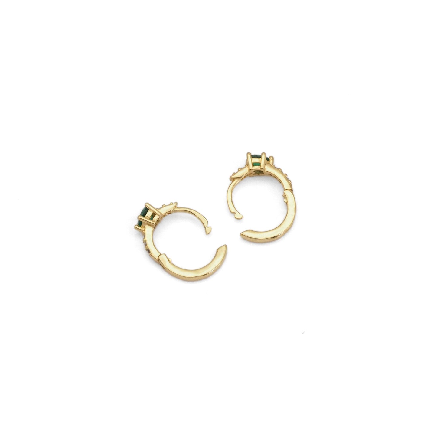 Gold Silver Purple Green CZ Heart Huggie Earrings, Sku#A126