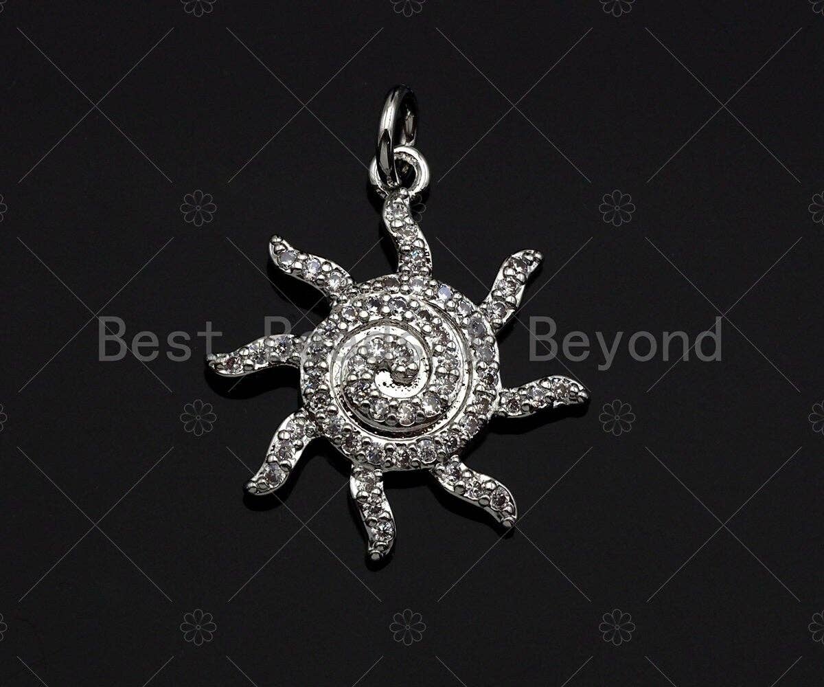 CZ Micro Pave Sunflower Shape Pendant,Cubic Zirconia Swirl Flower Charm, Gold/Silver Tone,19x21mm,sku#L351