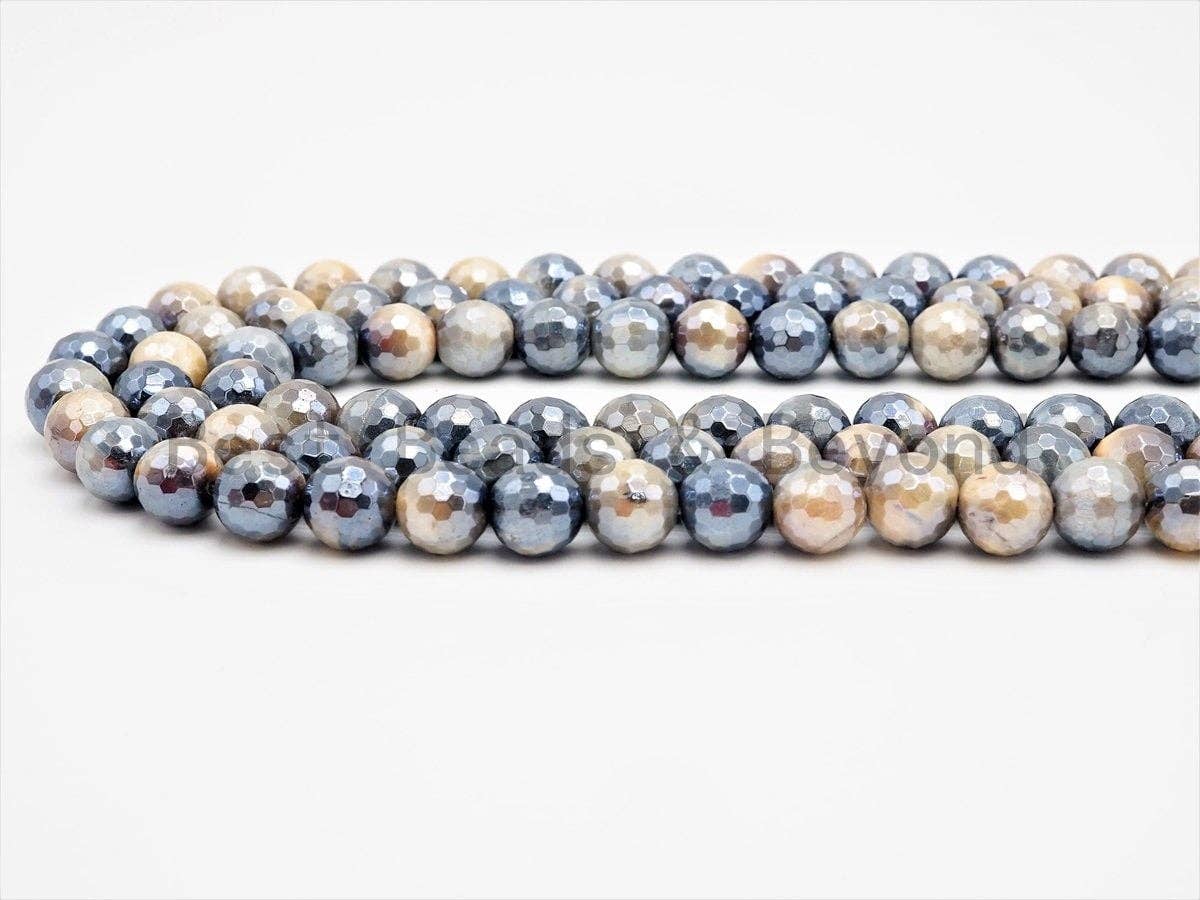 High Quality Silverite Plated Faceted Yellow Brown Tiger Eye Beads, 6mm/8mm/10mm/12mm Tiger Eye Beads, 15inch Full strand, SKU#U412