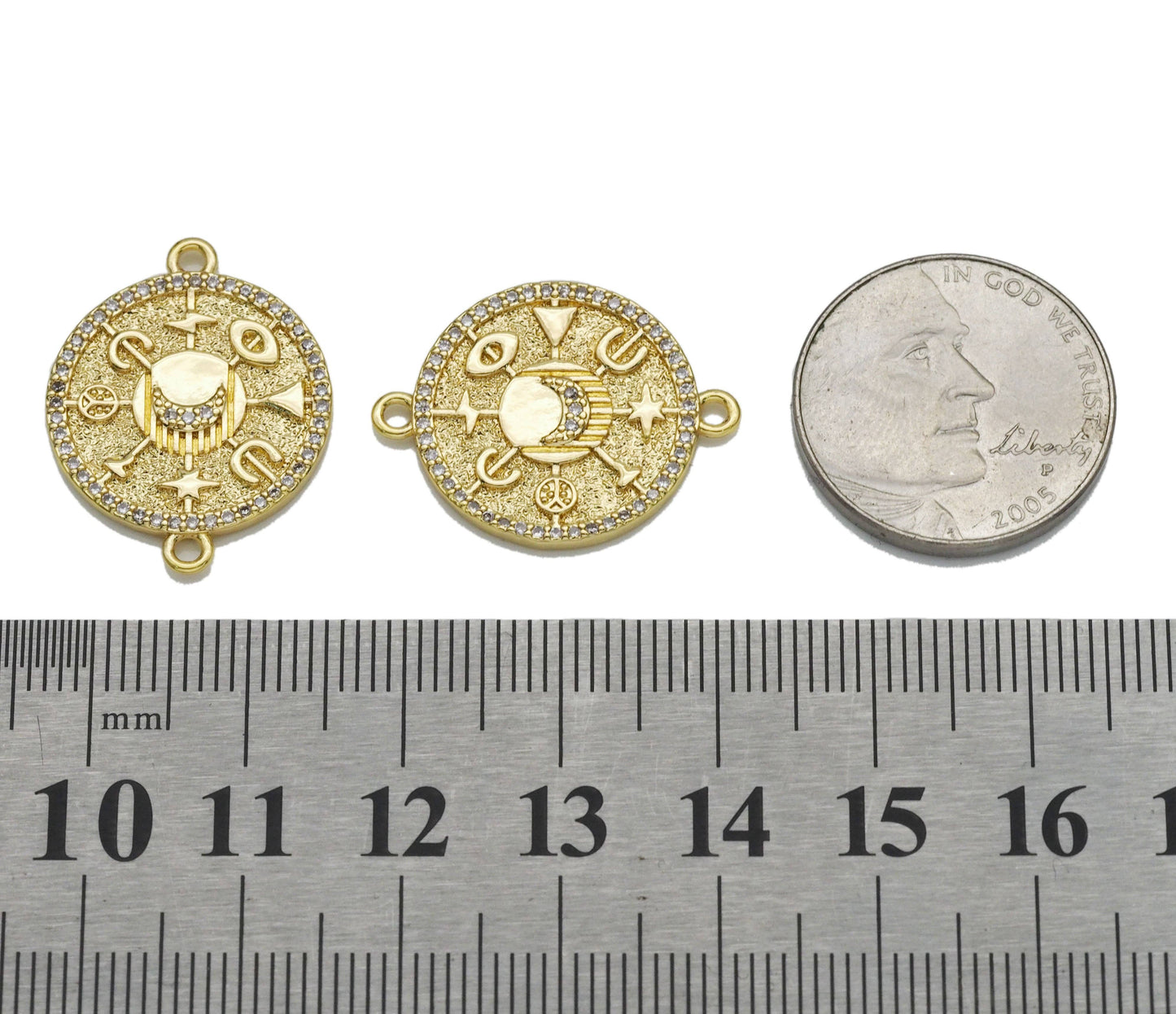 CZ Gold Evil Eye Star Lucky Round Connector Charm, Sku#LK768