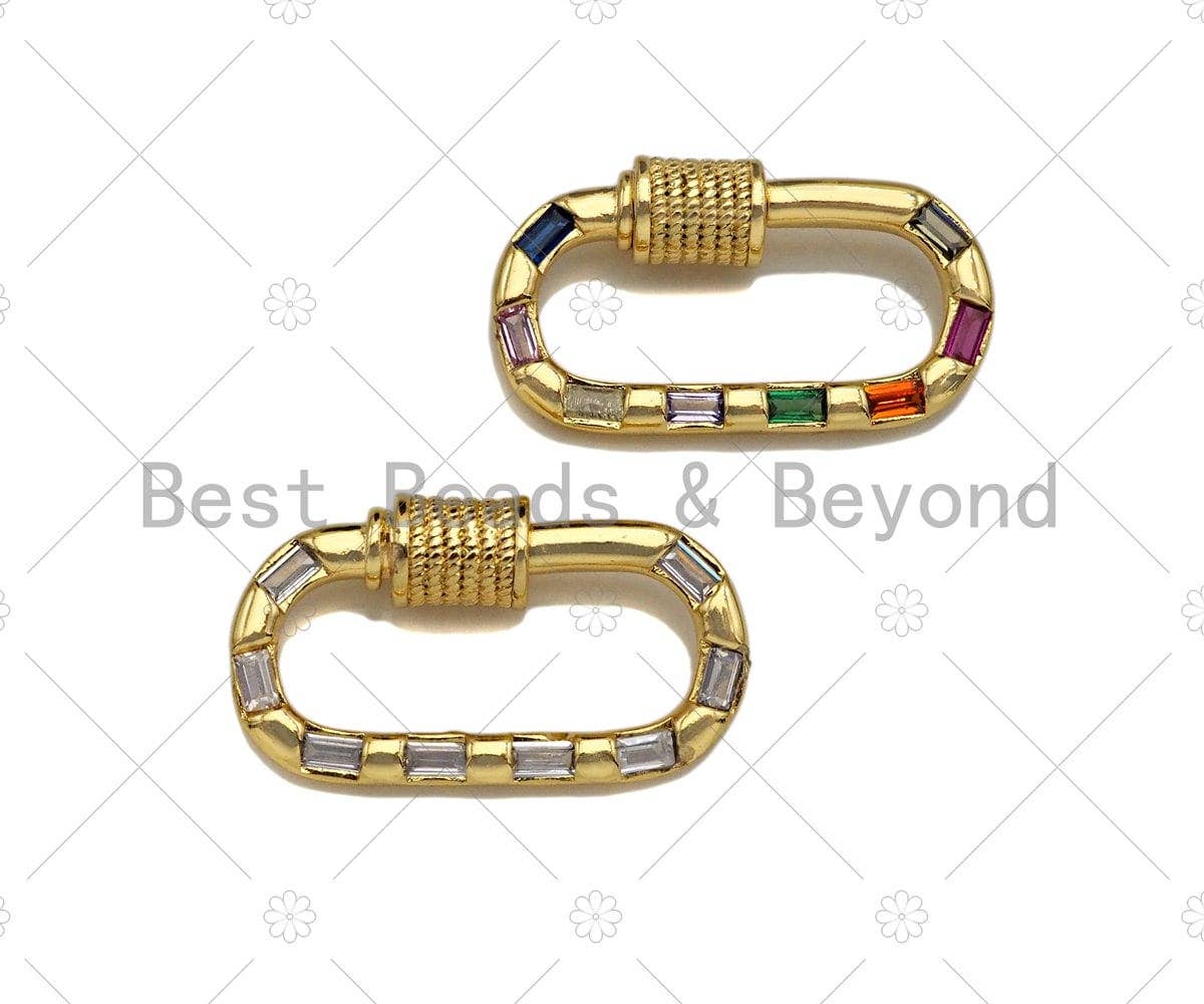 NEW STYLE Clear/Colorful Baguette CZ Pave Oval Shape Clasp, 18K Gold Carabiner Clasp, Pave Carabinar Clasp, 12x22mm, sku#JL18