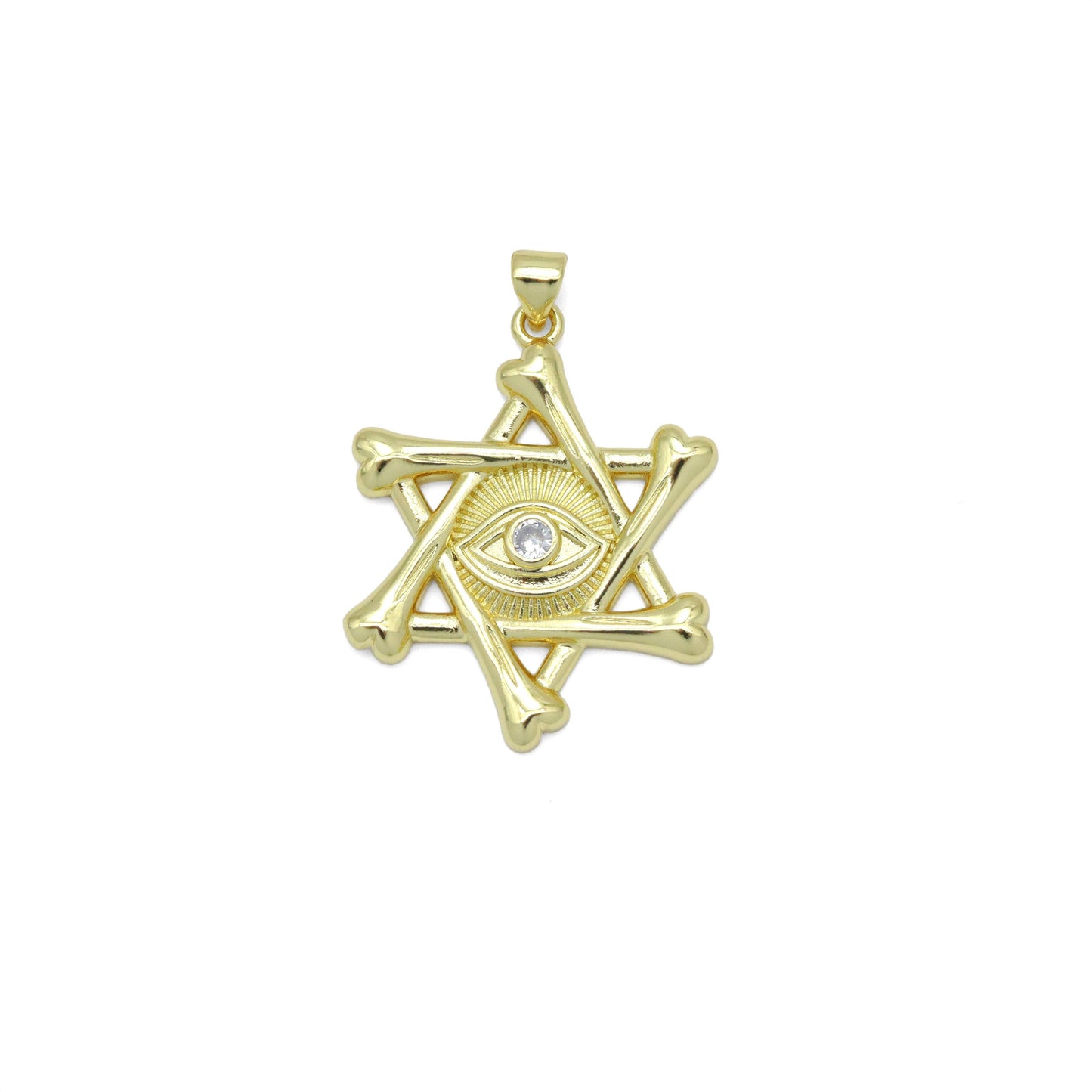 Gold Clear CZ Evil Eye Star Charm Pendant, Sku#LK981