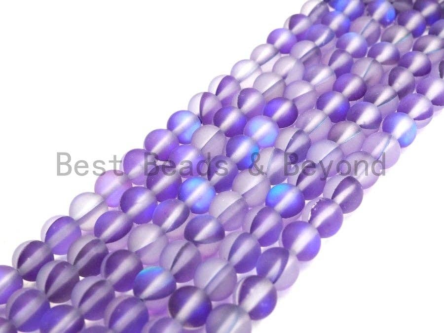 Matte Purple Spectrolite Aura Quartz Matte, Purple Blue Crystal Round 6mm/8mm/10mm/12mm beads, Manmade Moonstone, 15.5inch strand, SKU#U520