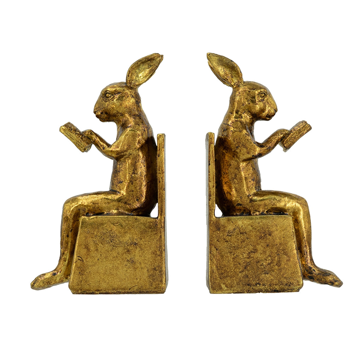 3.9x2.8x6.9" Sitting Rabbit Bookends With Antique Finish