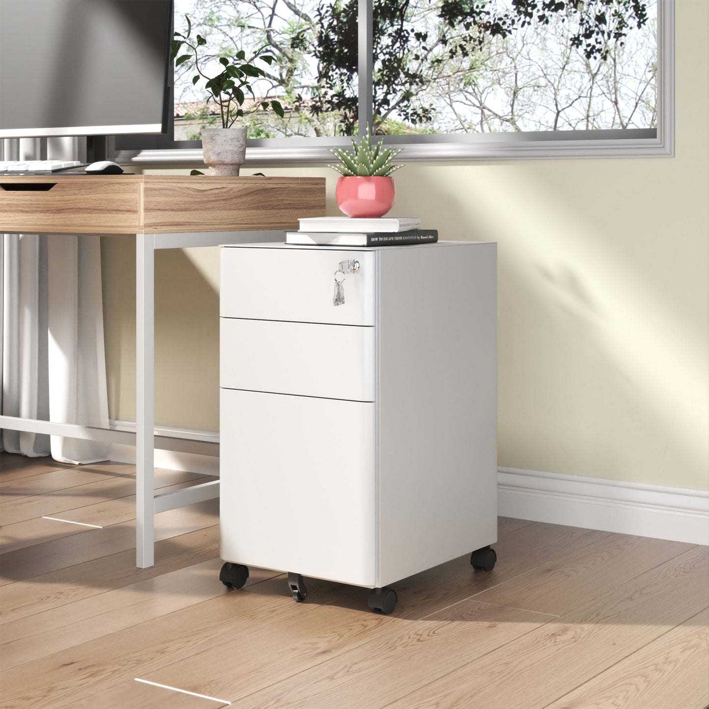 3-Drawer Mobile File Cabinet with Lock