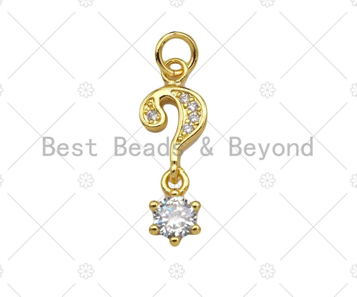 CZ Micro Pave Question Mark Exclamation Mark With Big CZ Pendant, 18K Dainty Gold Charm, Necklace Bracelet Charm Pendant,8x14mm,Sku#LK310