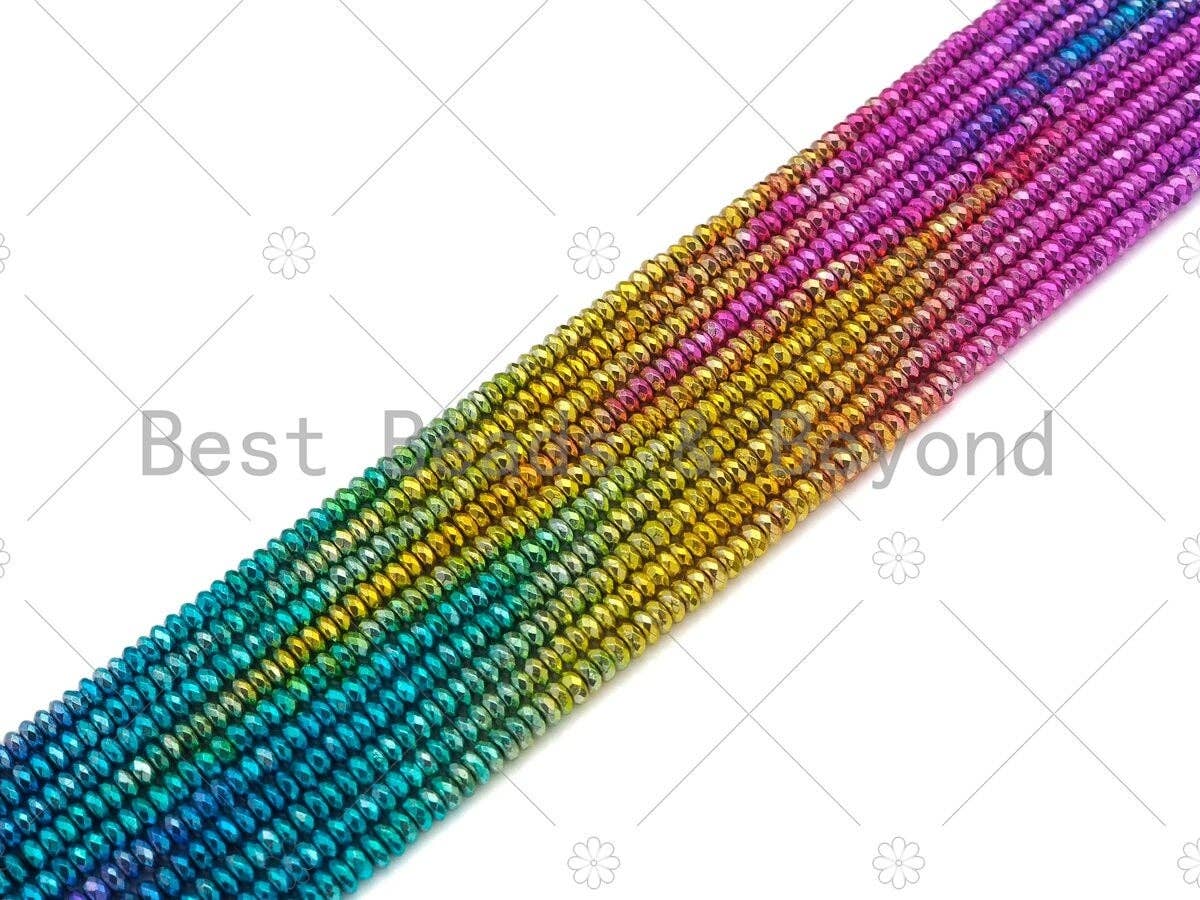 NEW!!! Rainbow Natural Hematite Faceted Rondelle Beads, Gold