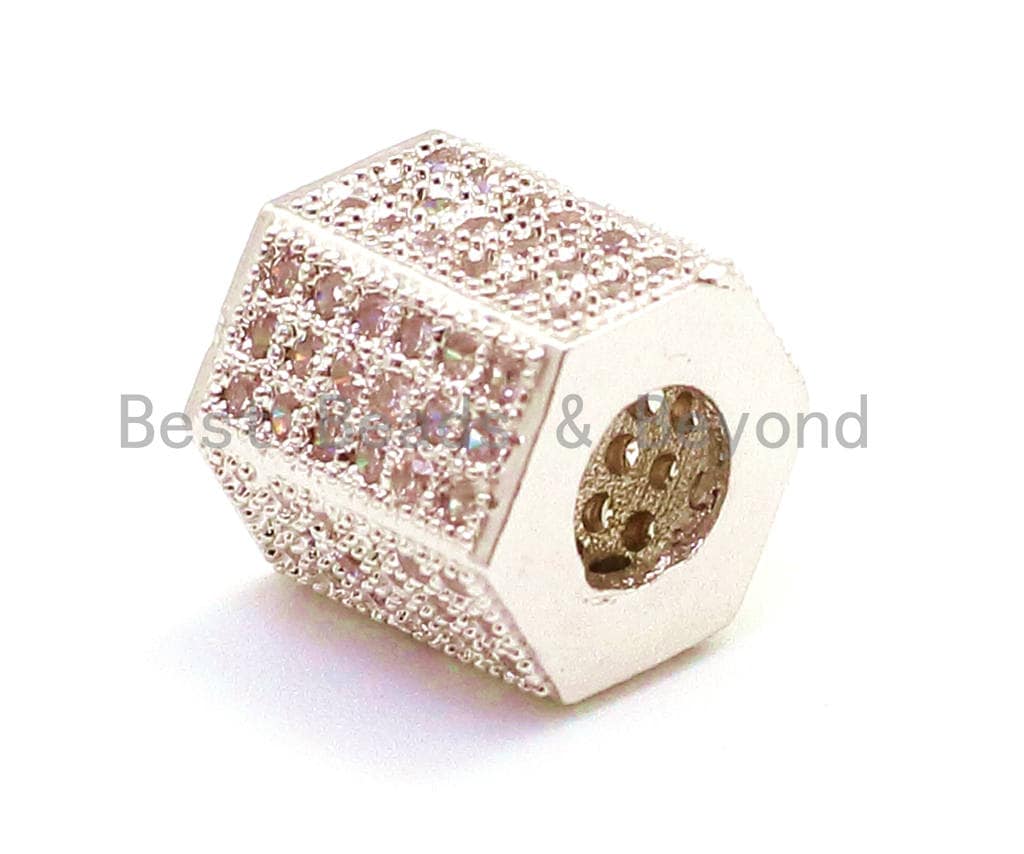 CZ Clear Micro Pave Big Hole Six Sided/hexangular Tube Beads, Cubic Zirconia Spacer Beads,8mm, Sku#G116