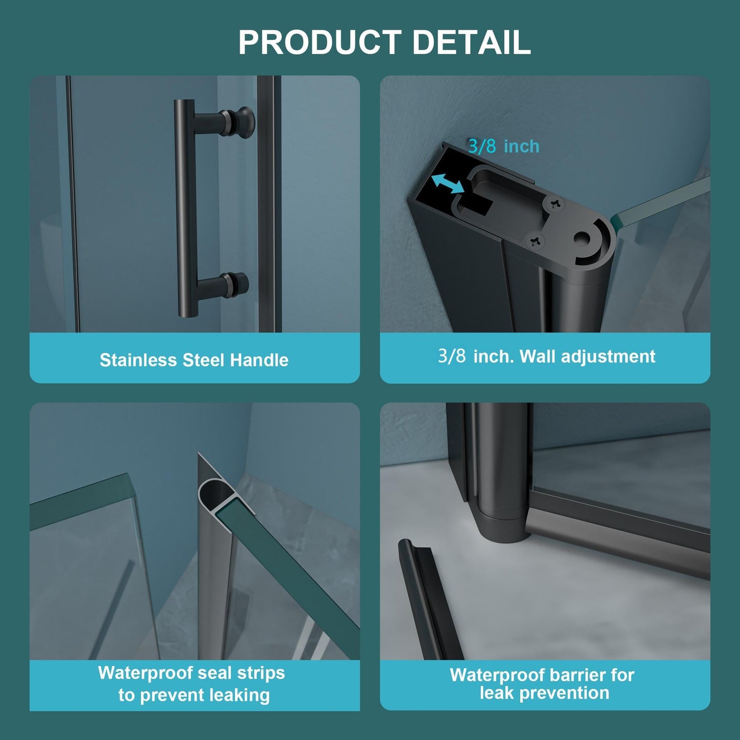 36"W x 72"H Fold Frameless Shower Door