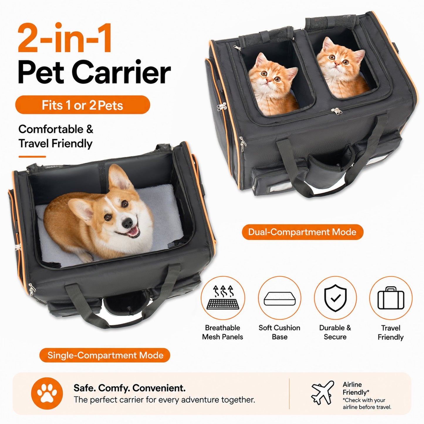 2 In 1 Large Cat Carrier for 2 Cats