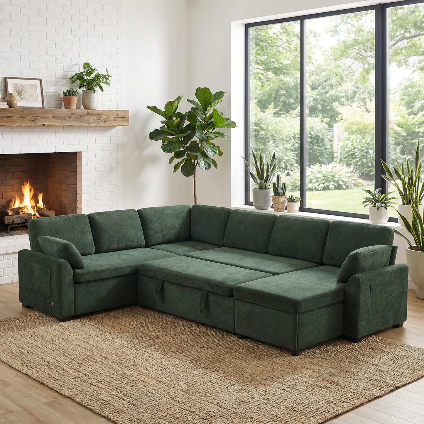 Convertible Sofa Bed - 111" Sectional Sofa with Reversible Chaise