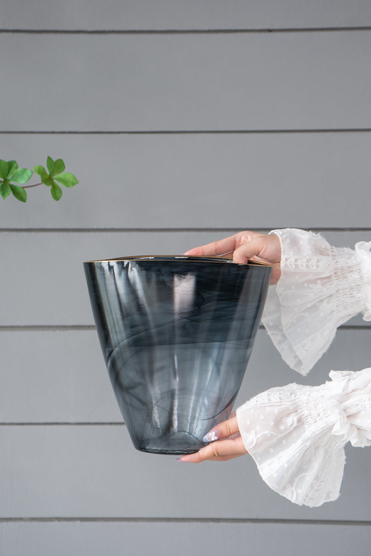 Smokey Black Gold Rimmed Glass Vase