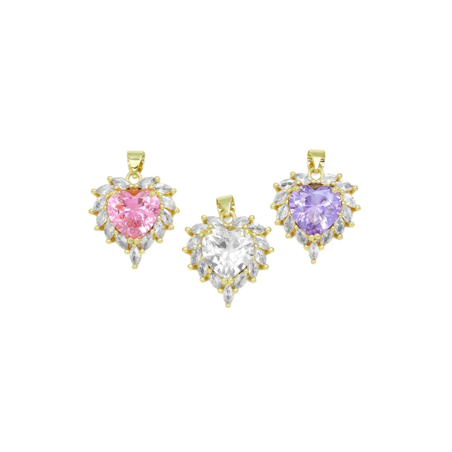 Pink Purple Clear CZ Heart Pendant, Sku#LK929
