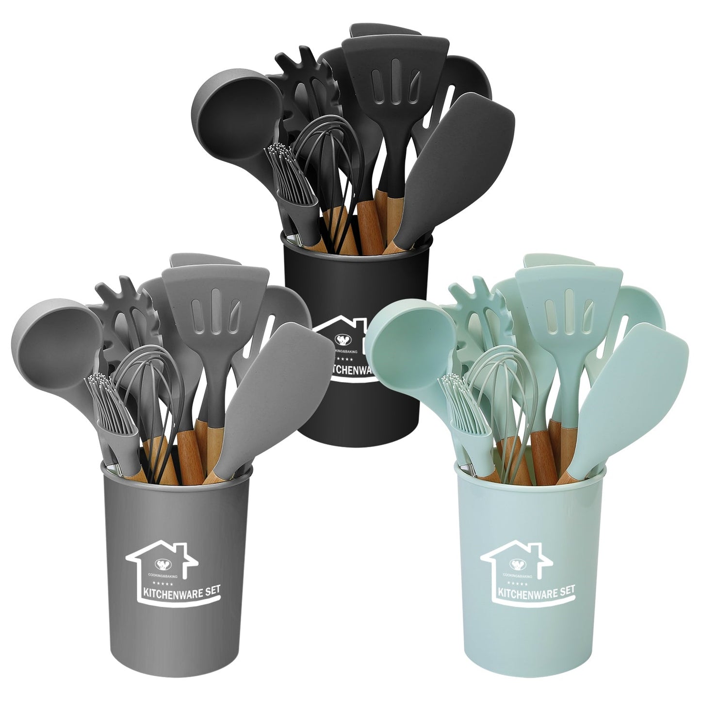 Silicone Kitchen Utensil Set: Heat-Resistant Wooden Handles