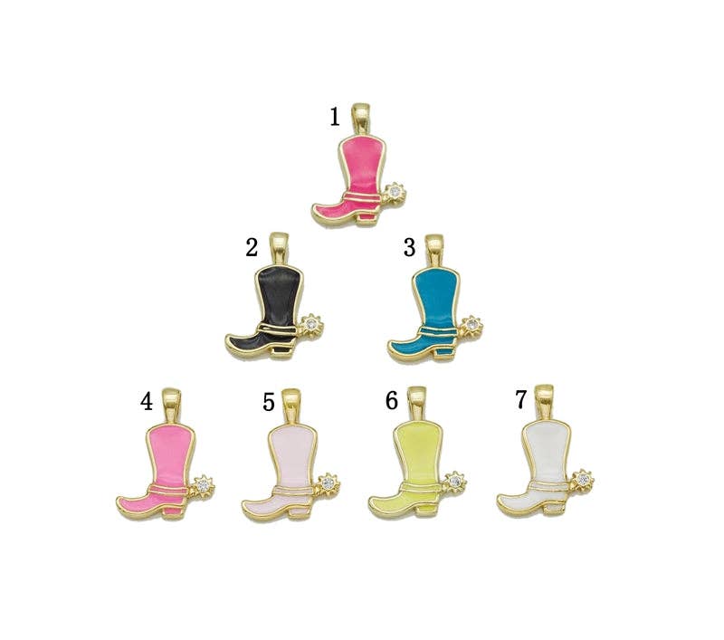 CZ Enamel Cowboy Boots Charm, Boots charm, Sku#FH209