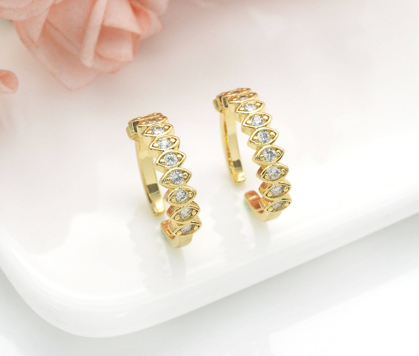 Gold Evil Eye Marquise Shape CZ Adjustable Ring, Sku#X370