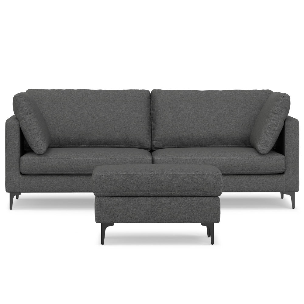 Ava 90 Inch Mid Century Sofa with Ottoman Set