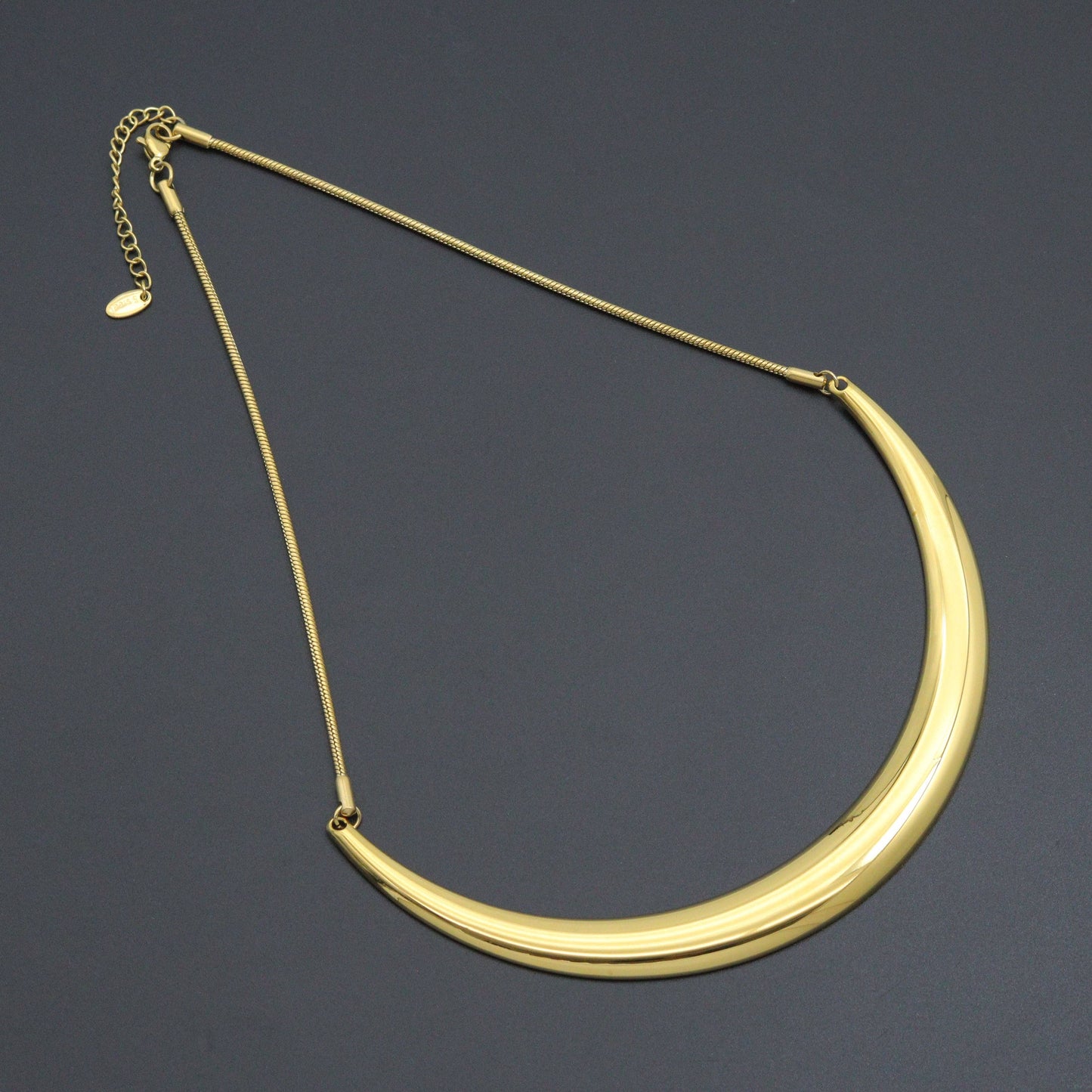 Bold Gold Cresent Moon Necklace, Sku#O127