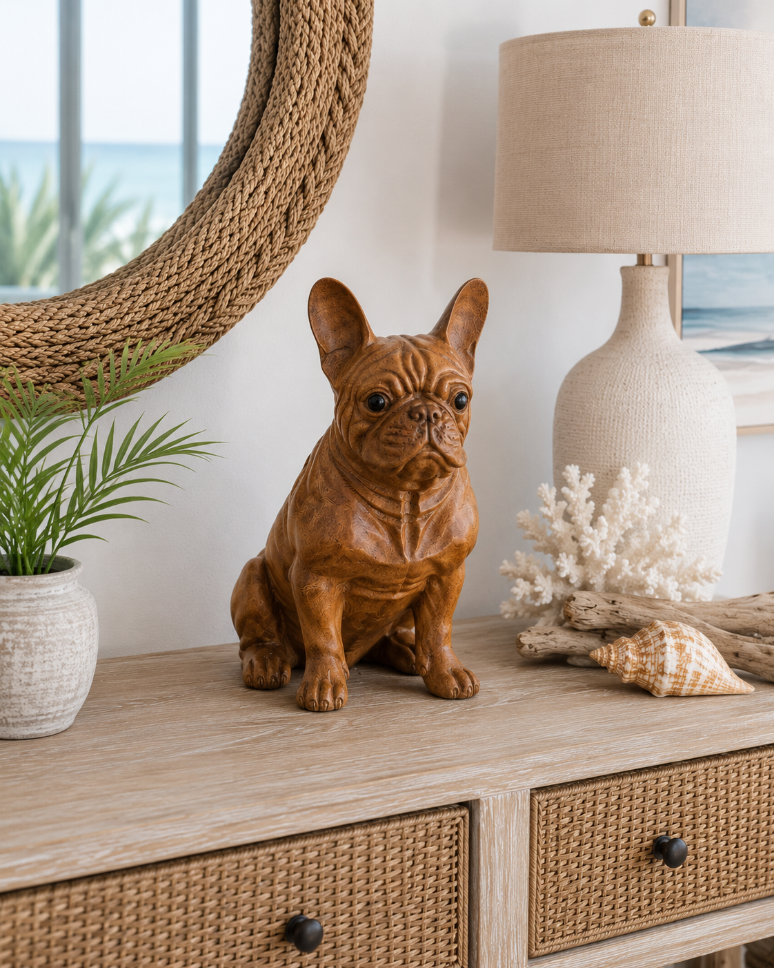Hand Carved French BullDog sitting (Large)