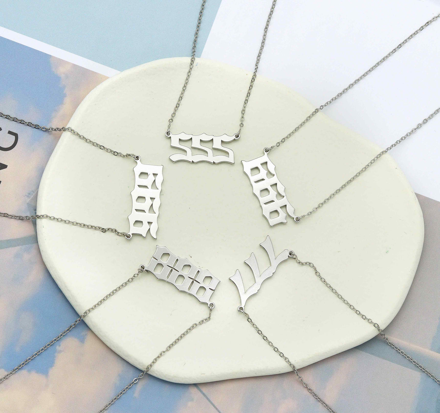 Silver Angel Number Necklace, sku#Y722