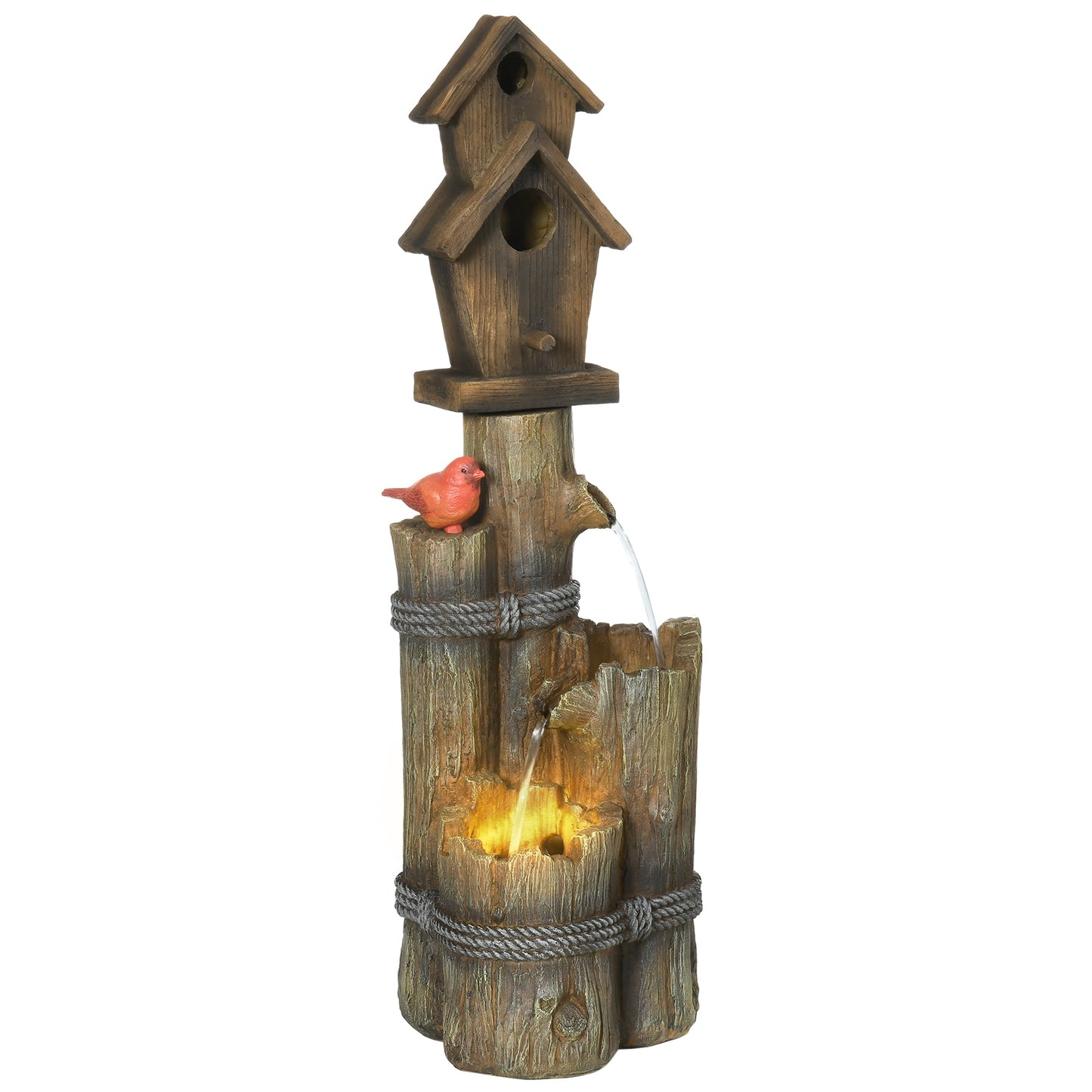 Outsunny Outdoor Fountain with Birdhouse and LED Lights