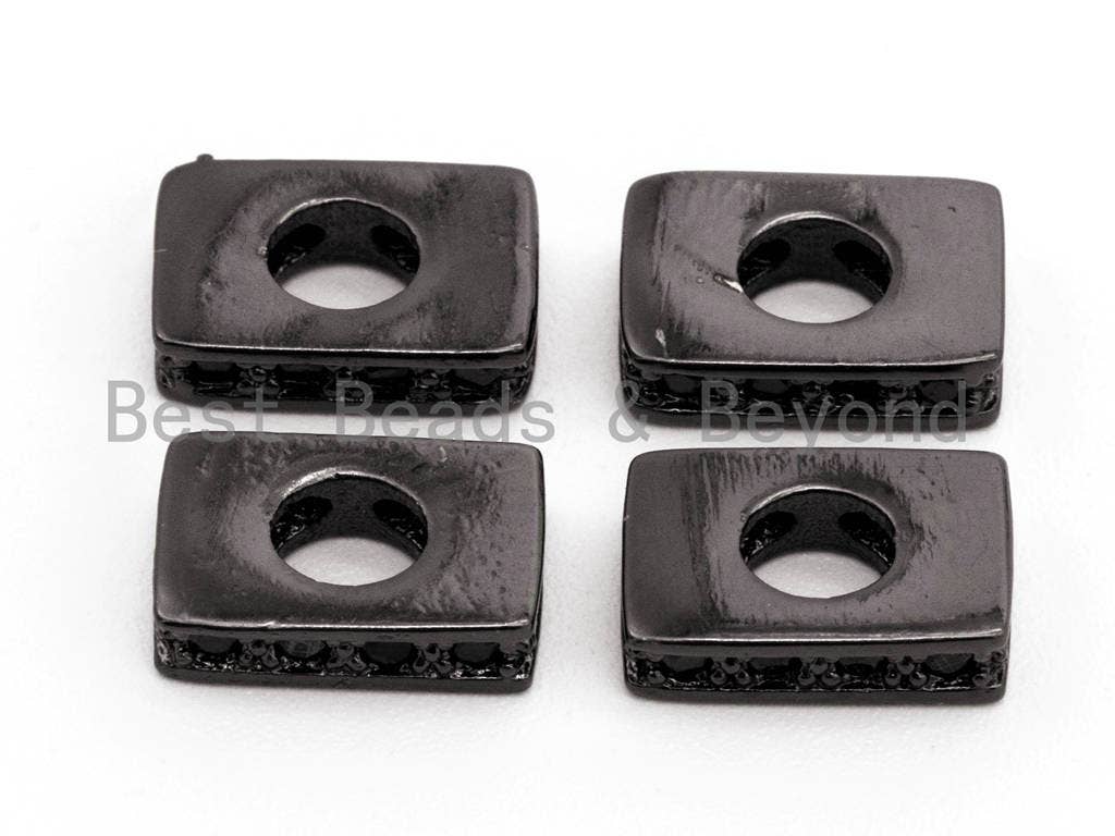 Black Micro CZ Pave On Black, Big Hole Square Spacer Beads for Bracelet/Necklace, Cubic Zirconia Large Square Hole Beads, 6x9x3mm, sku#G323
