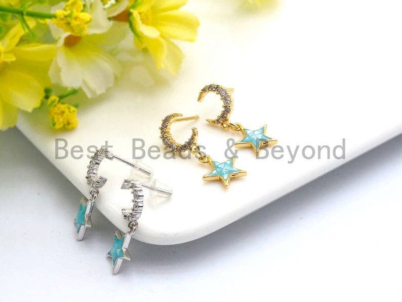 100% Natural Royal Blue Color Five Star Shell Charm, Natural Blue Star Shell Pendant, Gold/Silver plated star, 11x13mm,SKU#Z336
