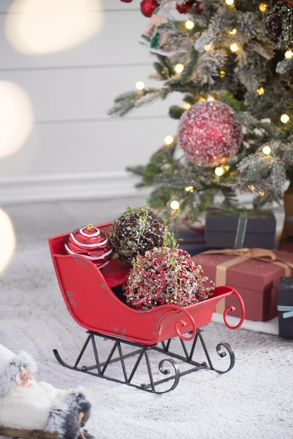 14.5x10x11"H Iron Red/Black Sleigh Small Christmas Decoration