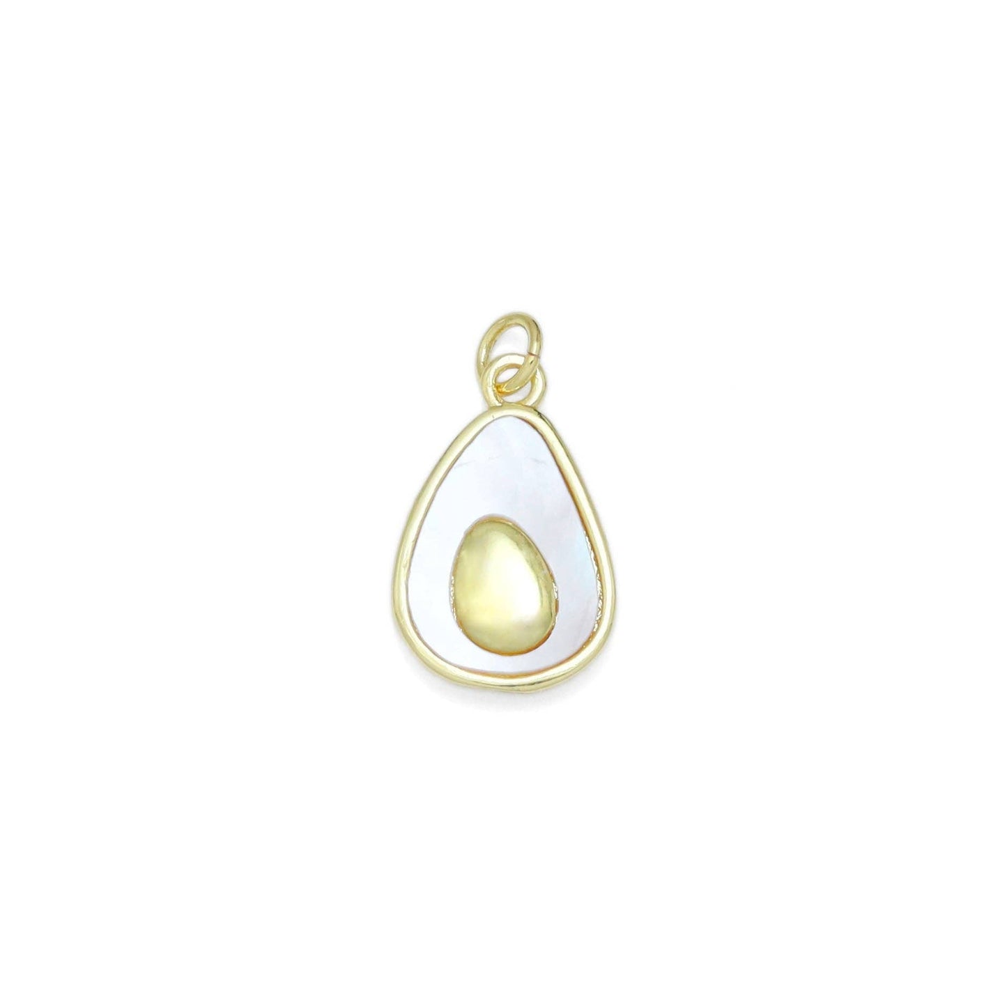 CZ Pave Mother of pearl Gold Avocado Drop Shape Charm Pendant, Sku#LK953
