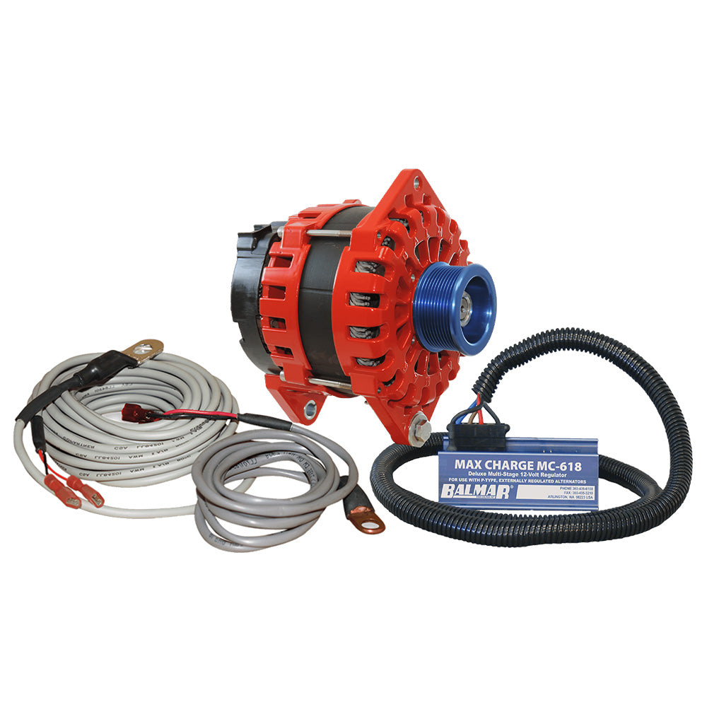 バルマーオルタネーター 250 AMP キット 12V 3.15" デュアルフットサドル J10プーリー レギュレーター 温度センサー付き [XT-DF-250-J10-KIT]