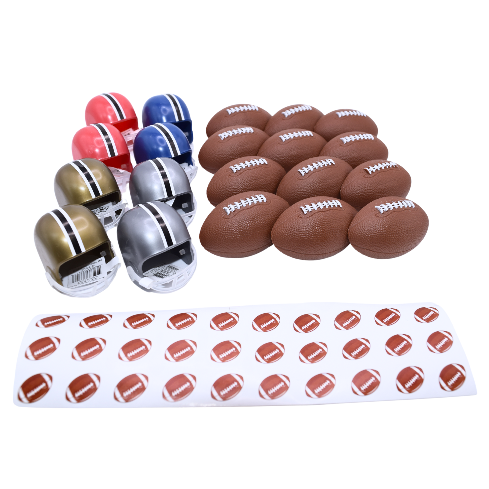 Décorations assorties pour cupcakes/gâteaux, Casques de football américain, lot de 12, Autocollants de football américain, lot de 30, Anneaux de cupcake de football américain, lot de 12 - (Total 54)