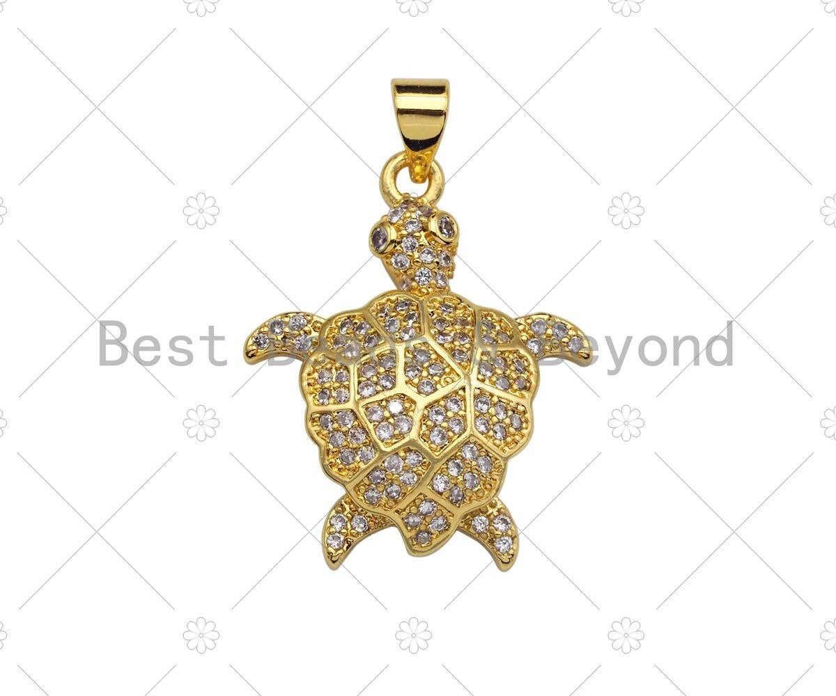 18K Gold Turtle Pendant,Tortoise Charm, Animal Pave Pendant, Gold Turtle Charm, 21x26mm, Sku#LK51