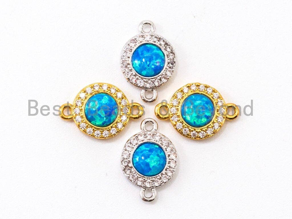 CZ Micro Pave Round connector/Link Finding, Blue Opal, CZ micro paved, Cubic Zirconia CZ Connector, 9x13mm, sku#A68