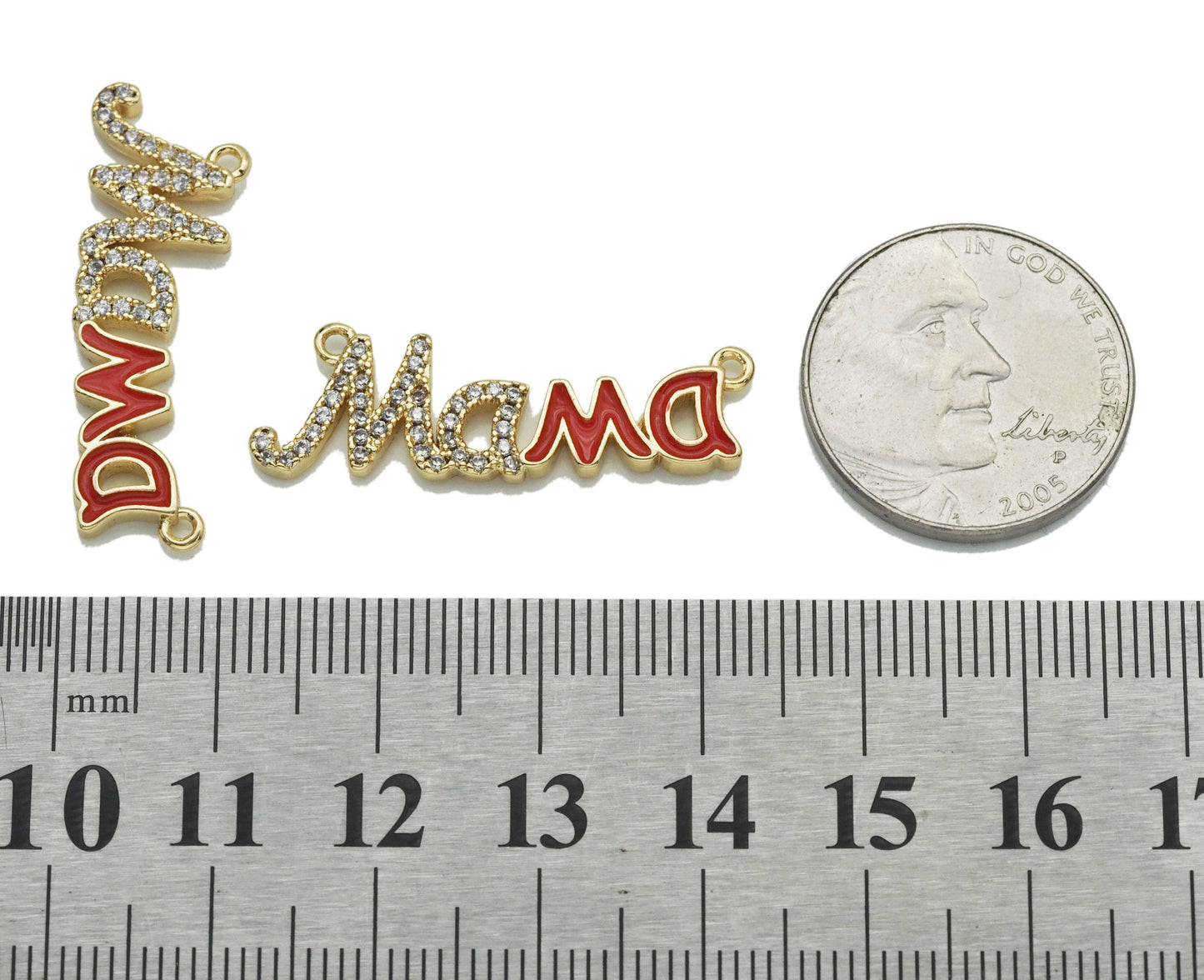 Red Enamel Mama Word Connector Charm, Sku#L715