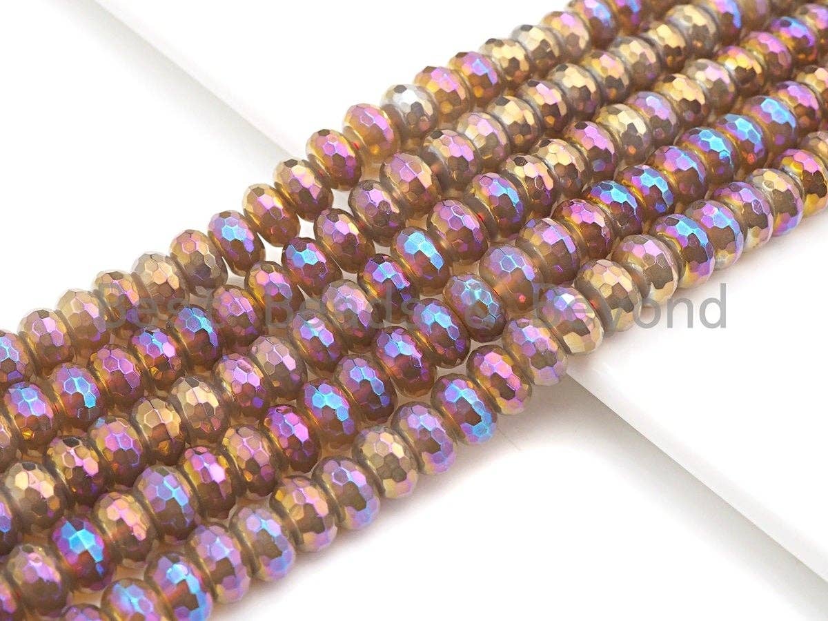 Mystic Plated Rainbow Agate Rondelle Shape Beads,  sku# UA39