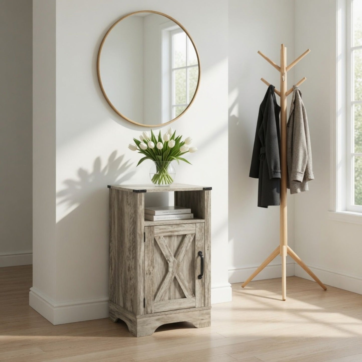 16" Light Grey Farmhouse Nightstand