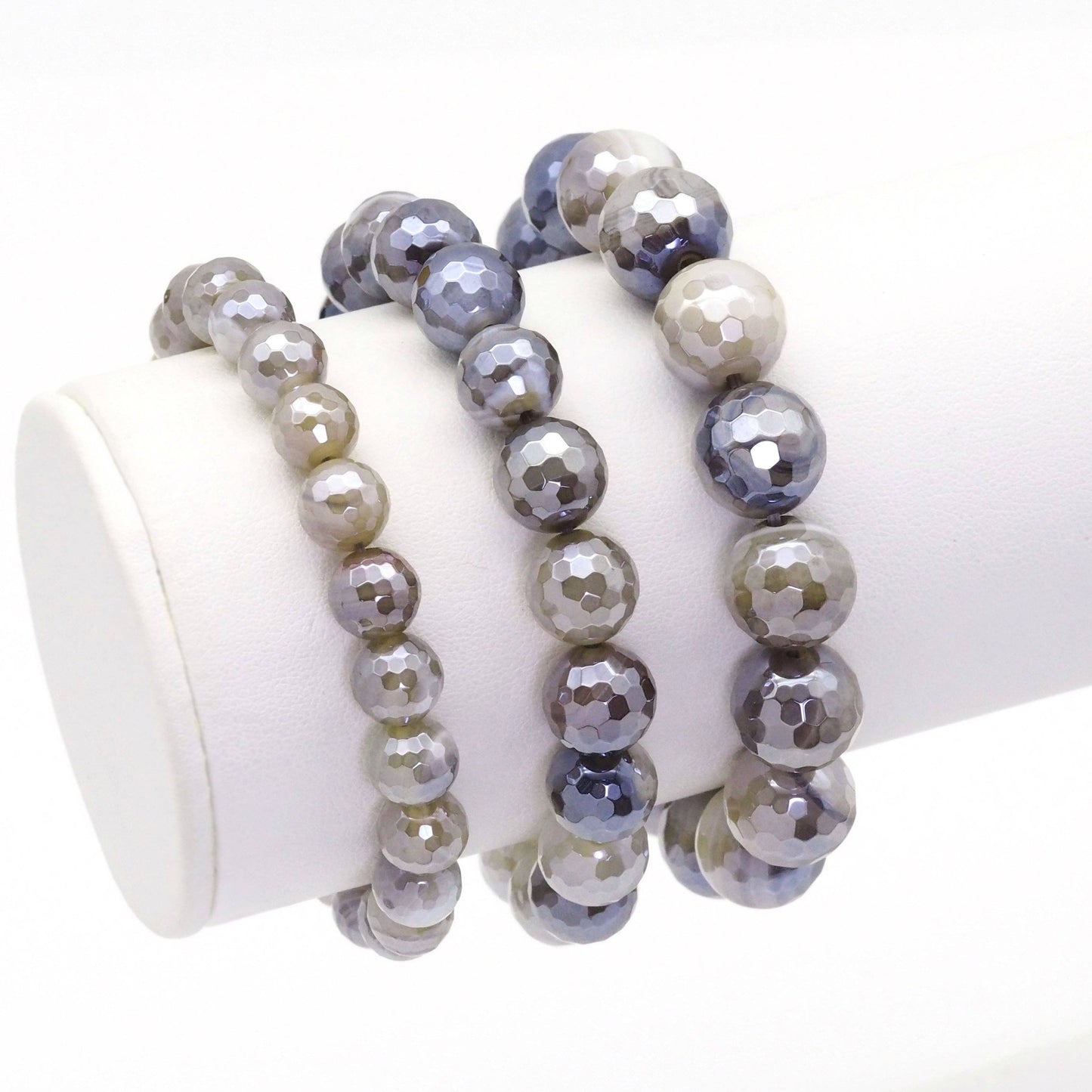 Mystic Gray Banded Agate Stretchy Bracelet, 8mm/10mm/12mm, SKU#EF400